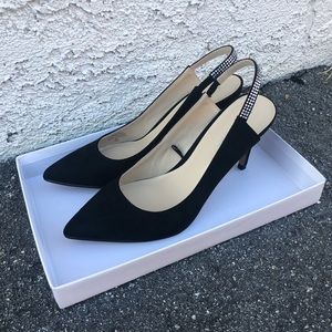 Marc Fisher Black Slingback Heels With Rhinestones
